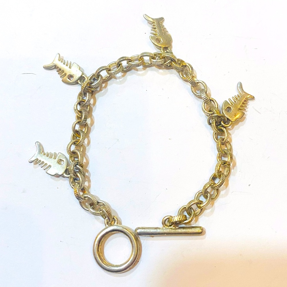 Sterling Silver 925 Fish Bones Charm Bracelet